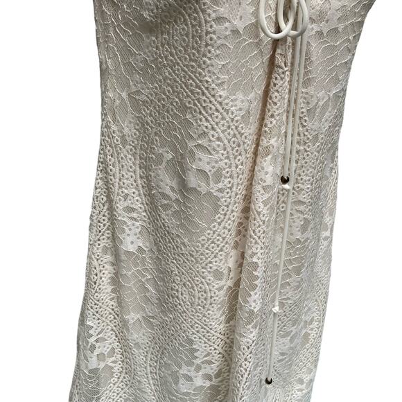 Altar’d State Tent Mini Dress Sz Lg Ivory Tie Neck Lace Crochet Boho Festival - Picture 5 of 10